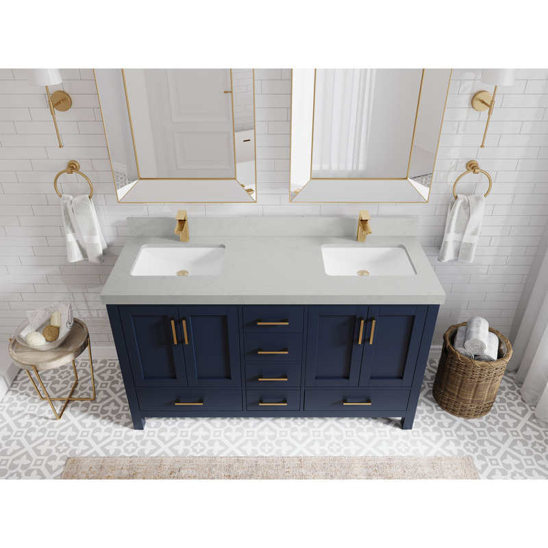 Ensemble de meuble-lavabo double 60 po Malibu, Quartz de Carrare