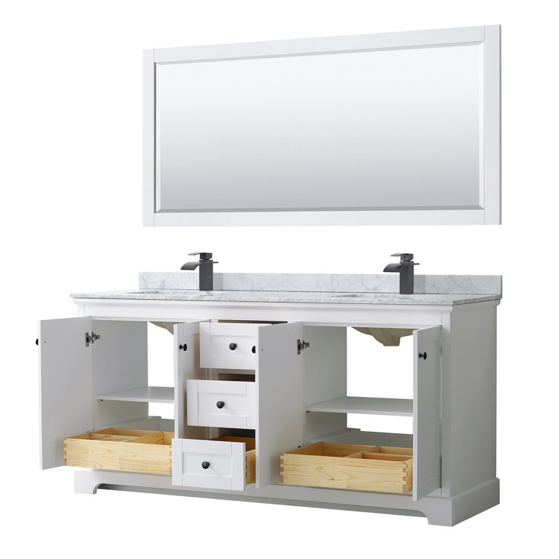 Ensemble de meuble-lavabo double 72 "avec miroir Avery, Blanc, Or brossé