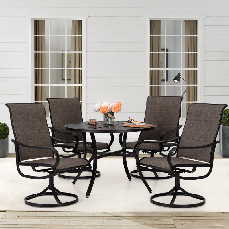 Ensemble repas pour patio 4 personnes Leonard avec chaises pivotantes