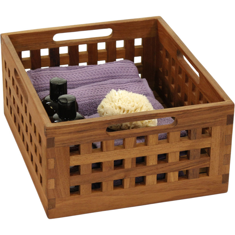 7" Grate™ Teak Storage Solid Wood Bin, 7" H x 13" W x 16" D, Dark Brown