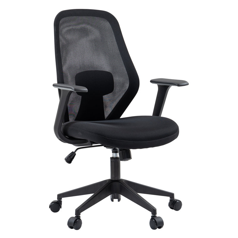 Ergonomic Swivel Mid-Back Packston Chair with Adjustable Lumbar Support and Tilt Function, Black/Black