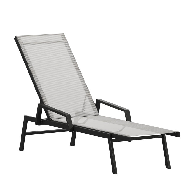 Chaises longues ajustables en polyester enduit de PVC avec accoudoirs Aubreeann, Gris, 1