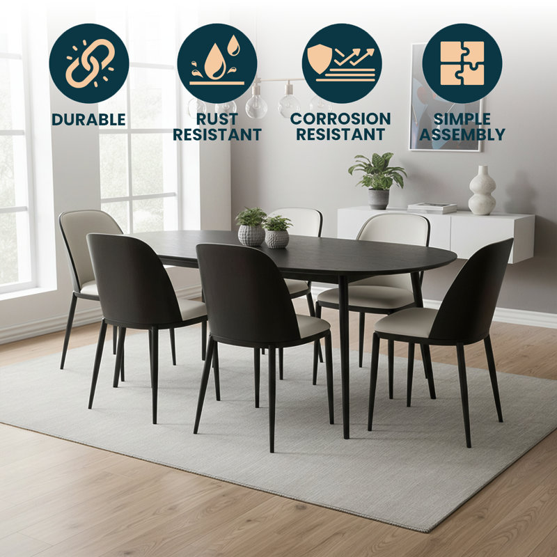 Modern Upholstered Dining Chair, Mid-Century Curved Back Side Chair, Solid Wood Legs Minimalist Kitchen Accent Seating