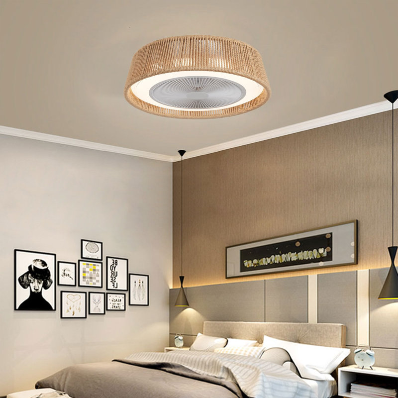 21.25 inch Flush Mount Ceiling Fan with Light and Remote Control Modern Woven Fandelier  APP  3-Color RGB Lighting for Bedroom  Living Room