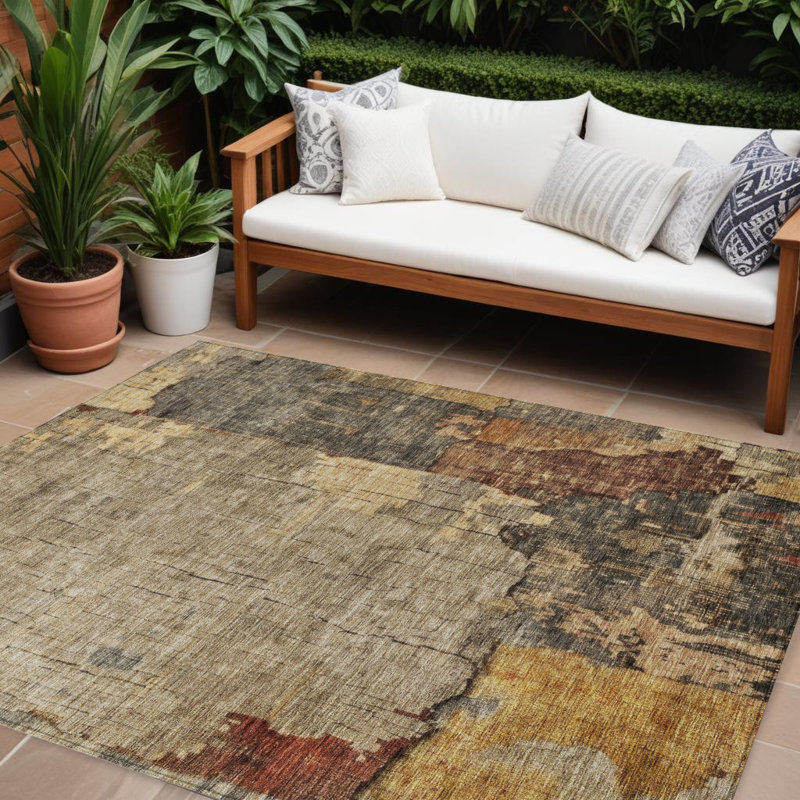 Tapis d'extérieur lavable kaki 10 pi x 14 pi gris anthracite et terre cuite