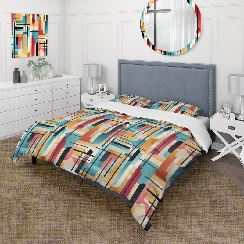 Modern Bold Stripes Pattern I - Ensemble de housse de couette à rayures, Housse de couette pour grand lit et 2 taies décor