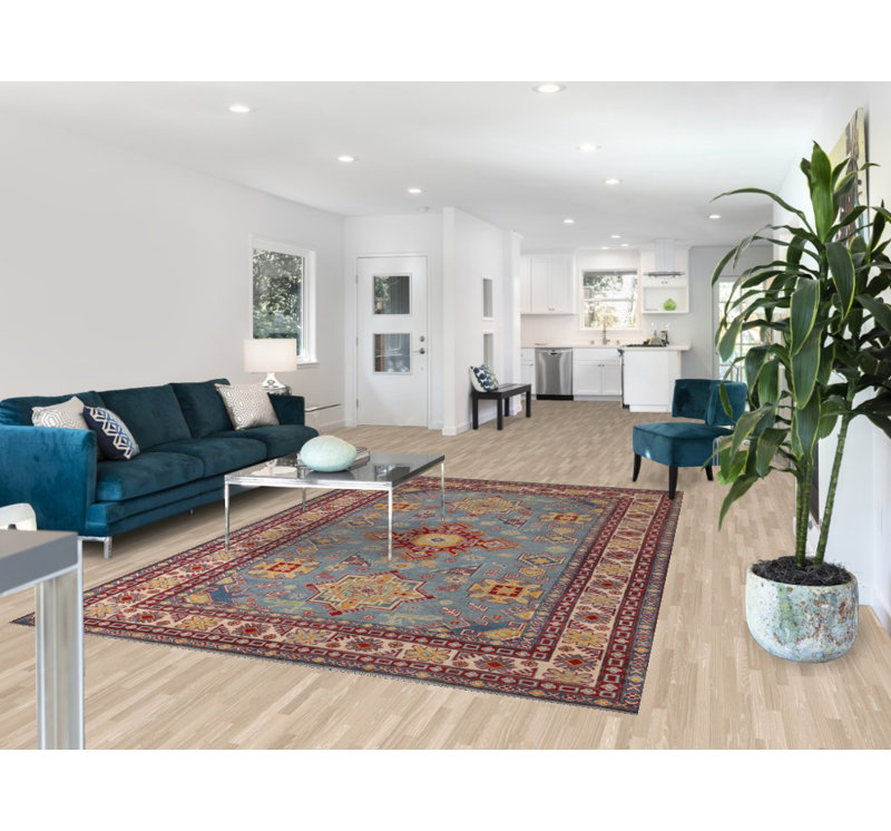 Light Blue Kazak Geometric Area Rug