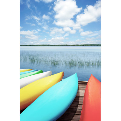 Canoes And Lake - Wrapped Canvas Print