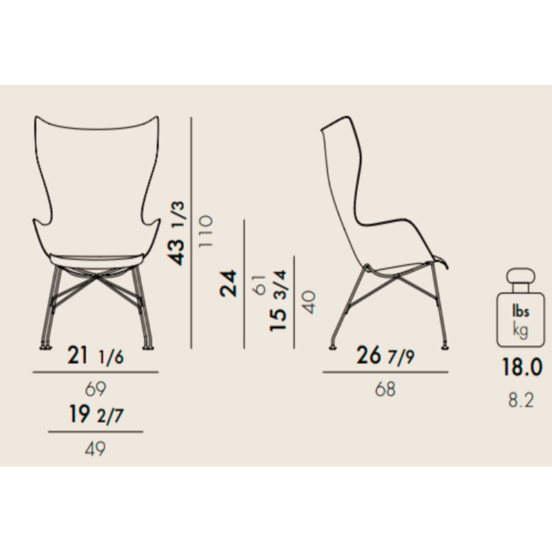 K/Wood Lounge Chair, Ash Light Wood with Chrome