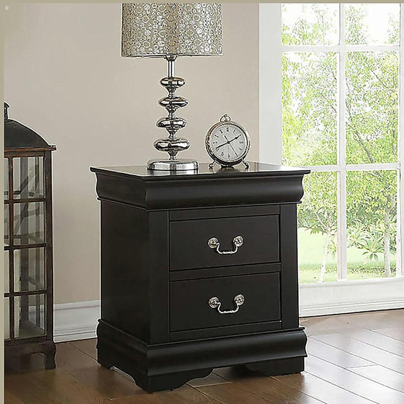 Black 2 Drawer Bedside Table, Black