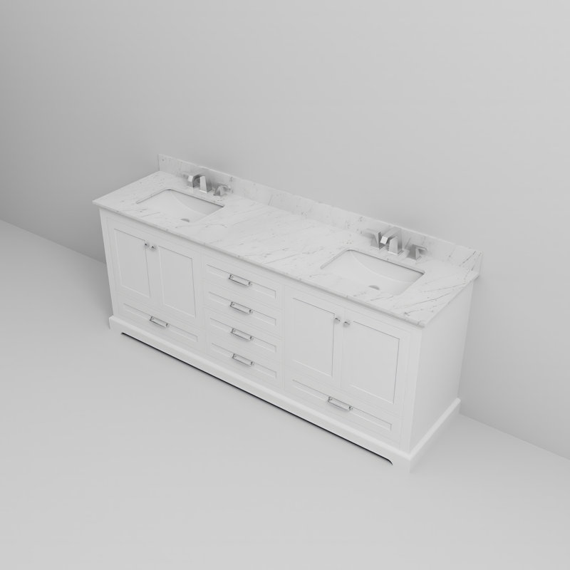 Ensemble de meuble-lavabo double 80 po Dukes, Blanc, Marbre de Carrare blanc