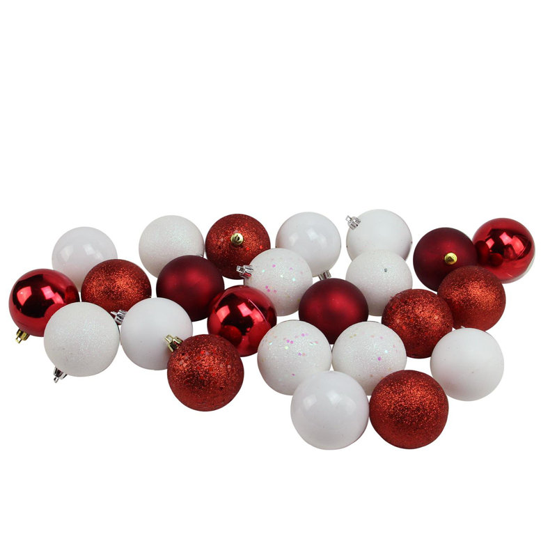 Ornements en forme de boule de Noël incassable rouge et blanche 24 carats à 4 finitions 2,5 po (60 mm)