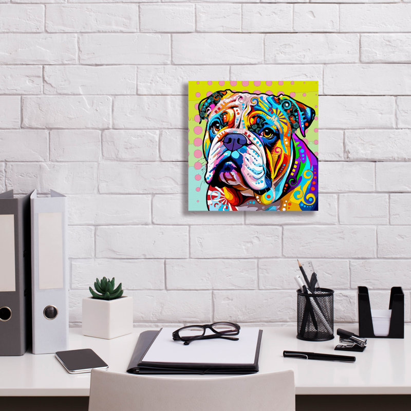 «The Waiting Bulldog» par Dean Russo, art mural sur toile, H 12 po x l 12 po x P 0,75 po