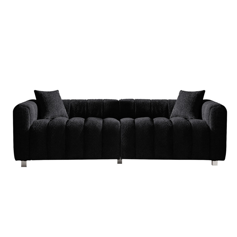 87.4'' Premium Velvet Sofa 3-Seater Loveseat, Black Velvet