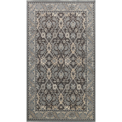 Gris de laine oriental/Tapis décoratif noir