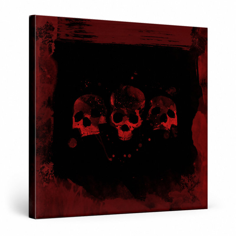 Trois crânes en rouge - art mural carré sur toile, 16" W x 16" H