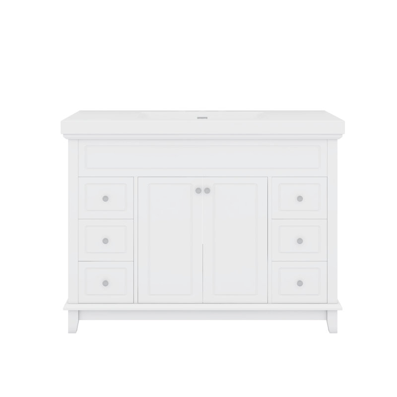 Meuble-lavabo de 48 po avec lavabo en résine et armoire moderne avec 6 tiroirs à fermeture silencieuse et 2 portes