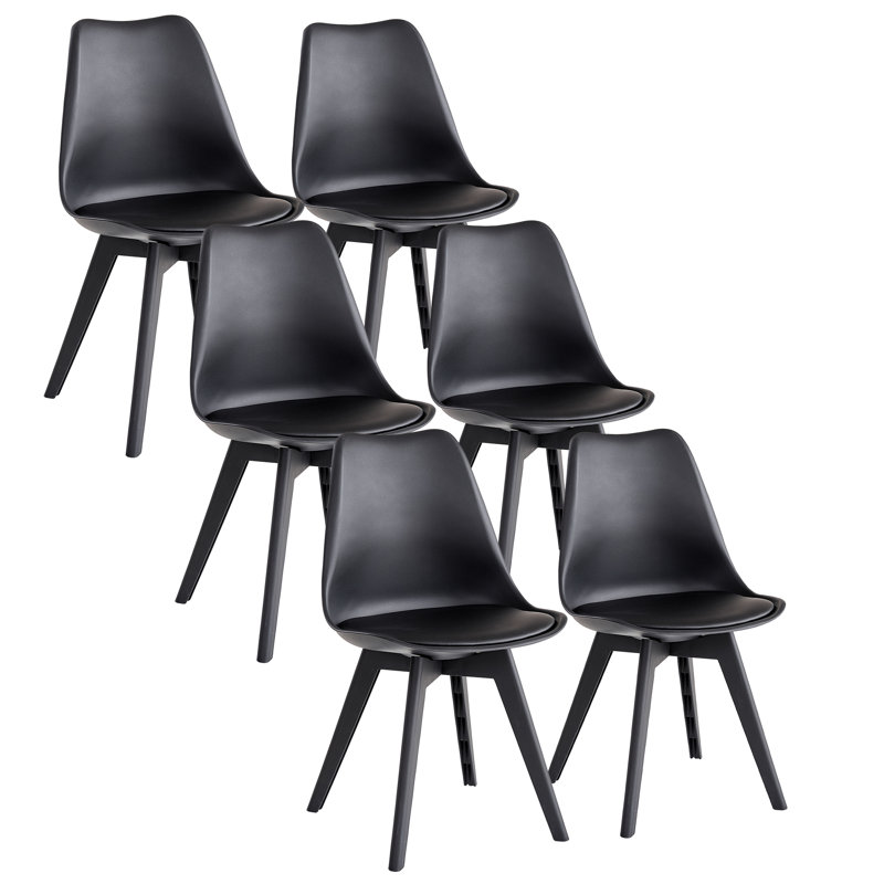 Modern Minimalist Dining Chair – Kitchen Chair with Padded Seat and Plastic Legs (Set of 4), Black, Set of 6