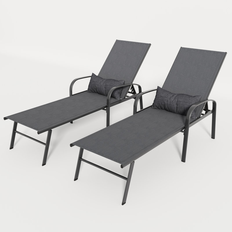 Fauteuil inclinable gris pour l'extérieur - Structure en acier, traitement antirouille, matériau respirant, dossier réglable avec structure robuste, finition rouille, tissu, 5 angles pour se détendre