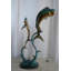 Sculpture bronze double poisson sur fond de marbre ondulé 19 po x 12 po x H 35 po