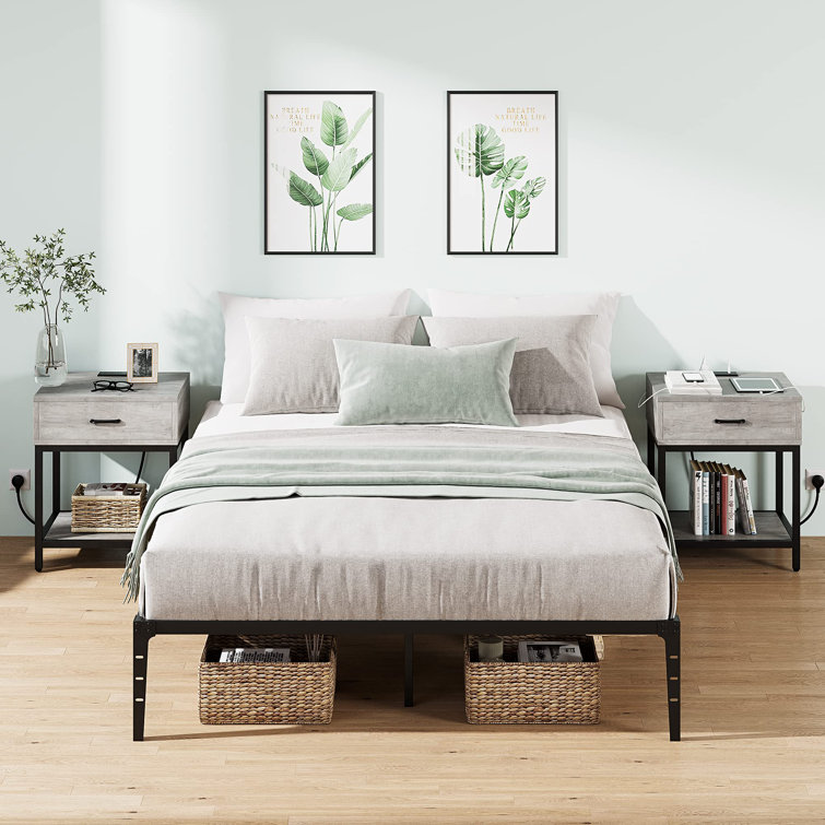 Scio 14'' High White Bed Frame Metal Bedframes with Protection Pads Noisy Free Anti Slip Alwyn Home Size: Twin