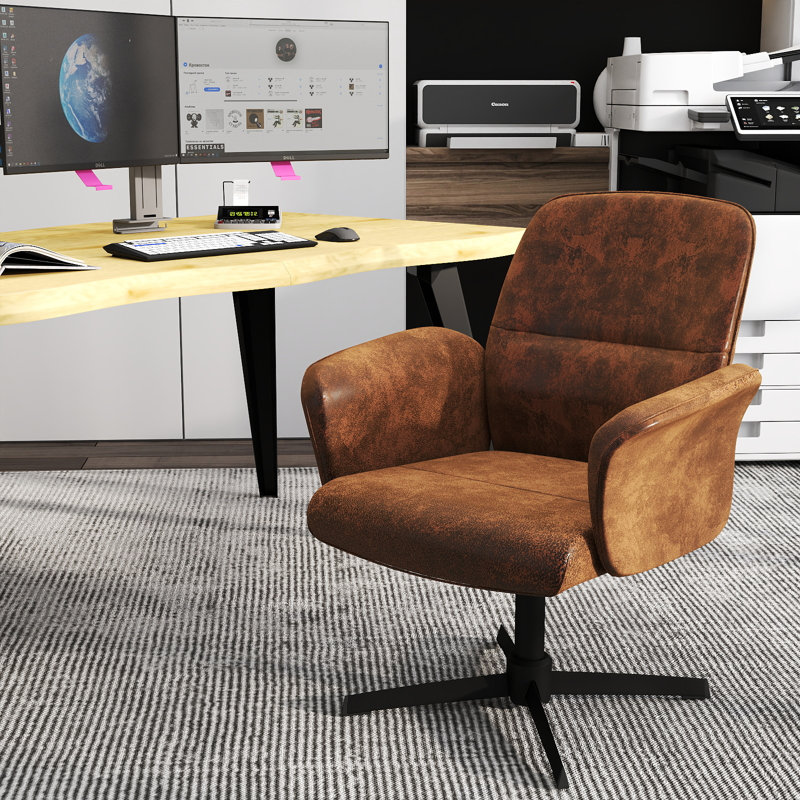 2-Piece Industrial Swivel Office Chair and Rectangular Wood Desk Set for Home Office or Executive Workspace, Suede