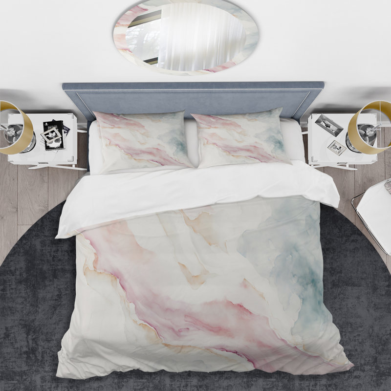 Mystery Of The Waves In Elevated Blush II - Ensemble de housse de couette abstrait - Microfibre de polyester