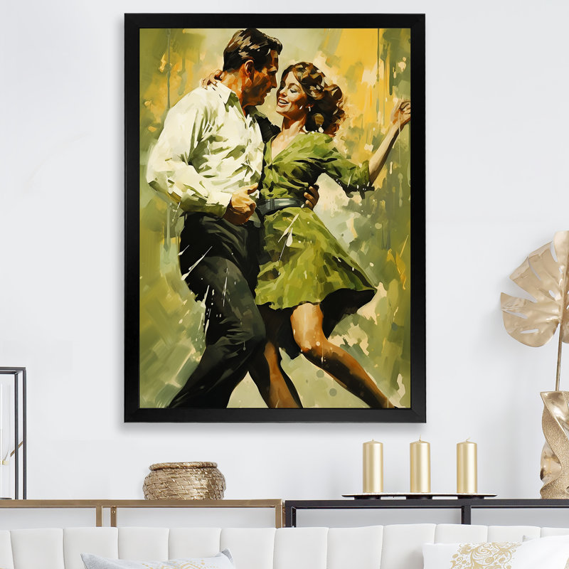 Danse dansante des années 60 sur toile, Cadre simple noir, H 32 po x l 24 po x P 1 po