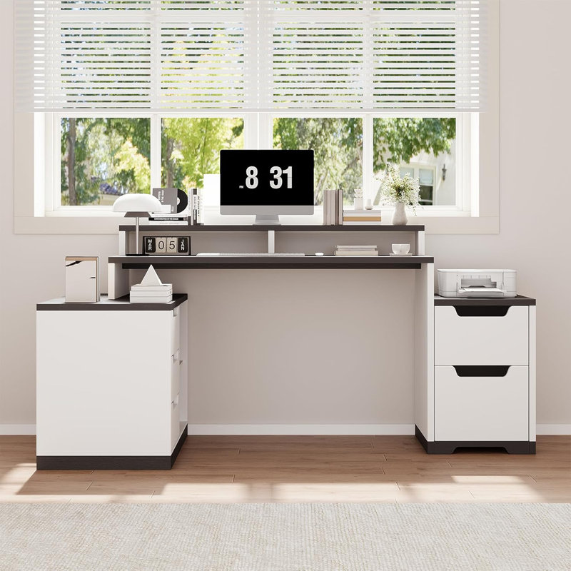 Bureau de direction en forme de L de 67 pouces, bureau d'ordinateur avec support pour écran, bureau d'écriture
