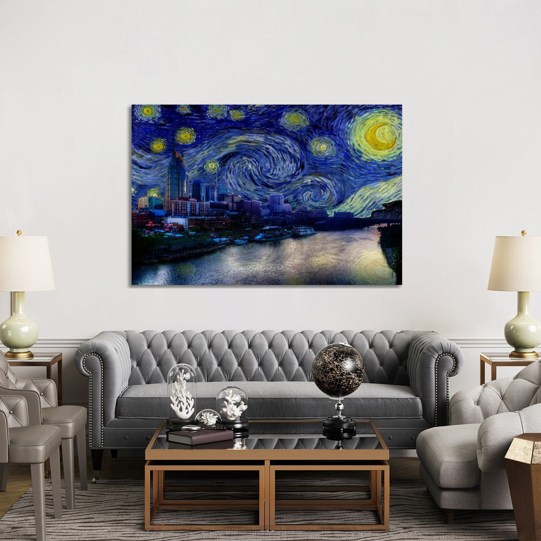 Nashville, Tennessee Starry Night Skyline by 5by5collective - Wrapped Canvas Painting