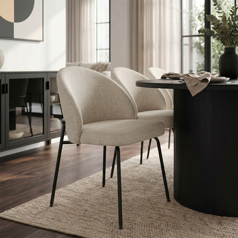 Ensemble de salle à manger ovale noir 79 "pour 6 personnes avec chaises rembourrées Theodore, Oatmeal