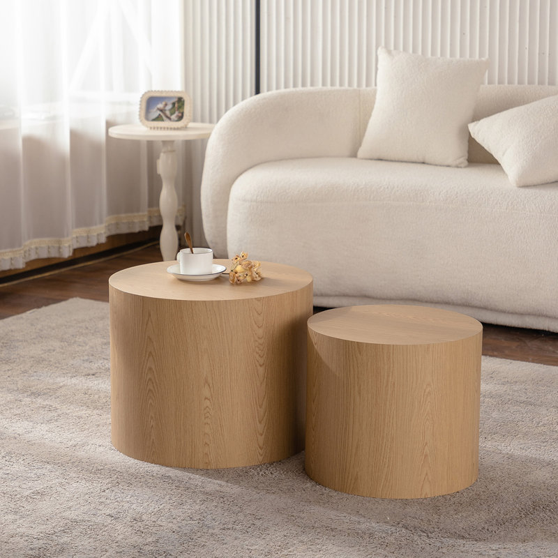 Ensemble de 2 tables basses rondes Nesting, Bois naturel