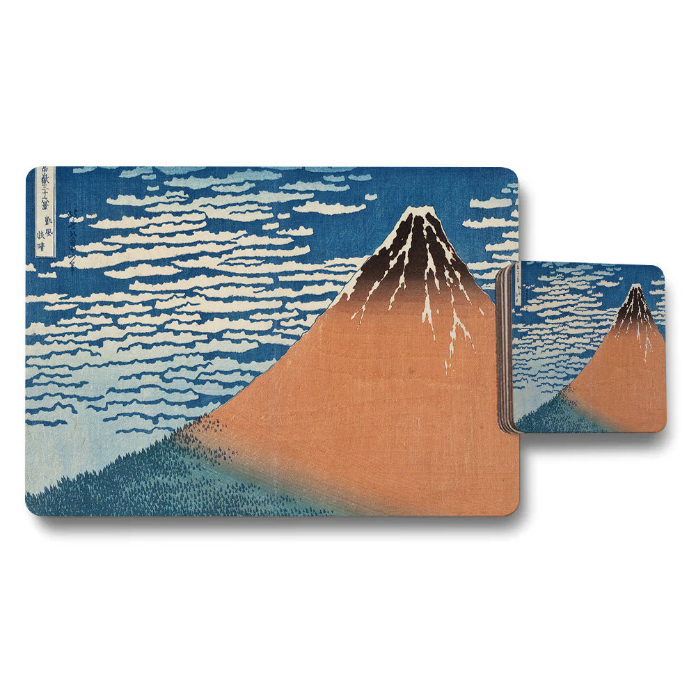 Mount Fuji Placemats And Coaster Set With Japanese Artwork