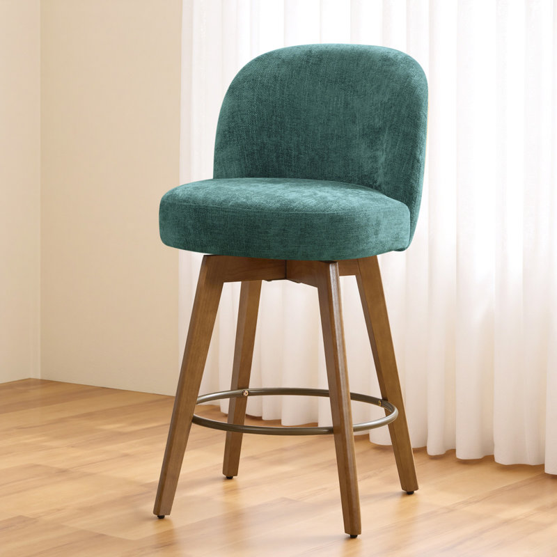 Tabouret de comptoir pivotant 26 po avec structure en bois massif, Vert foncé / chenille