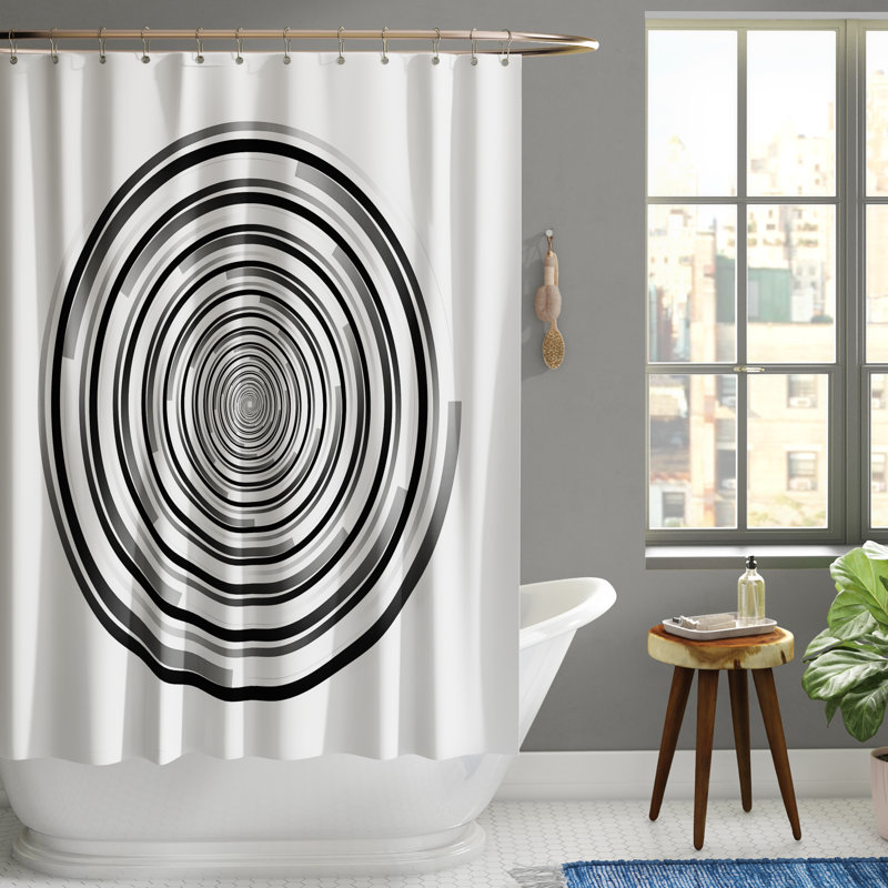 Bima Geometric Shower Curtain with Hooks Included, 69" W x 70" L