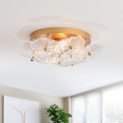 Plafonnier Frieda moderne à 3 lumières, 40,6 cm (16 po), en laiton brossé et verre transparent, forme de fleur.
