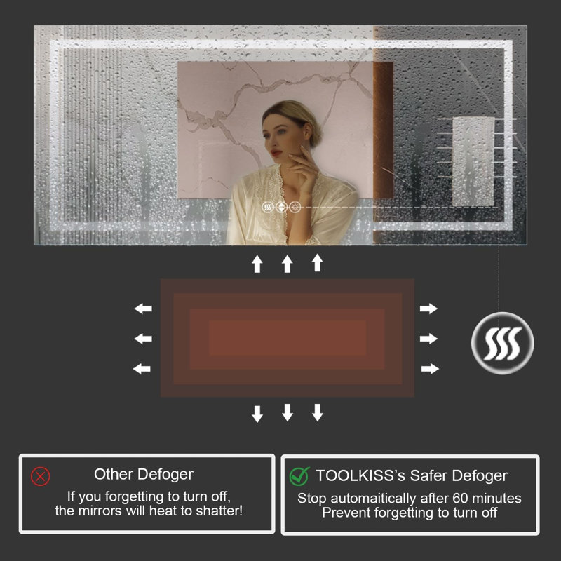 Rectangular Frameless LED Light Anti-Fog Bathroom Vanity Mirror