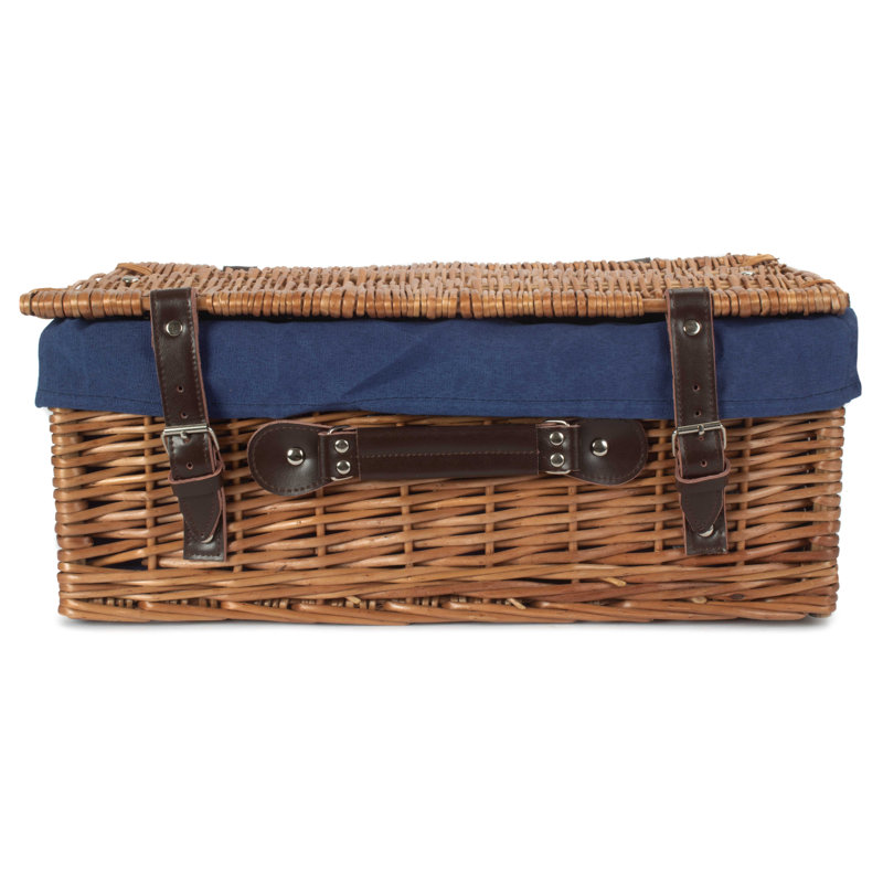 Wicker Hamper Basket with Lining, Double Steamed/Navy Blue, 19cm H x 41cm W x 30cm