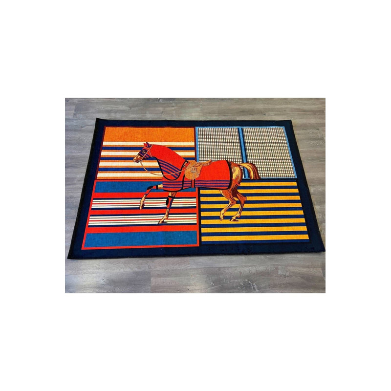 Tapis tissé multicolore à motif de chevaux modernes, Tapis de couloir 3 pi 4 po x 8 pi 3 po