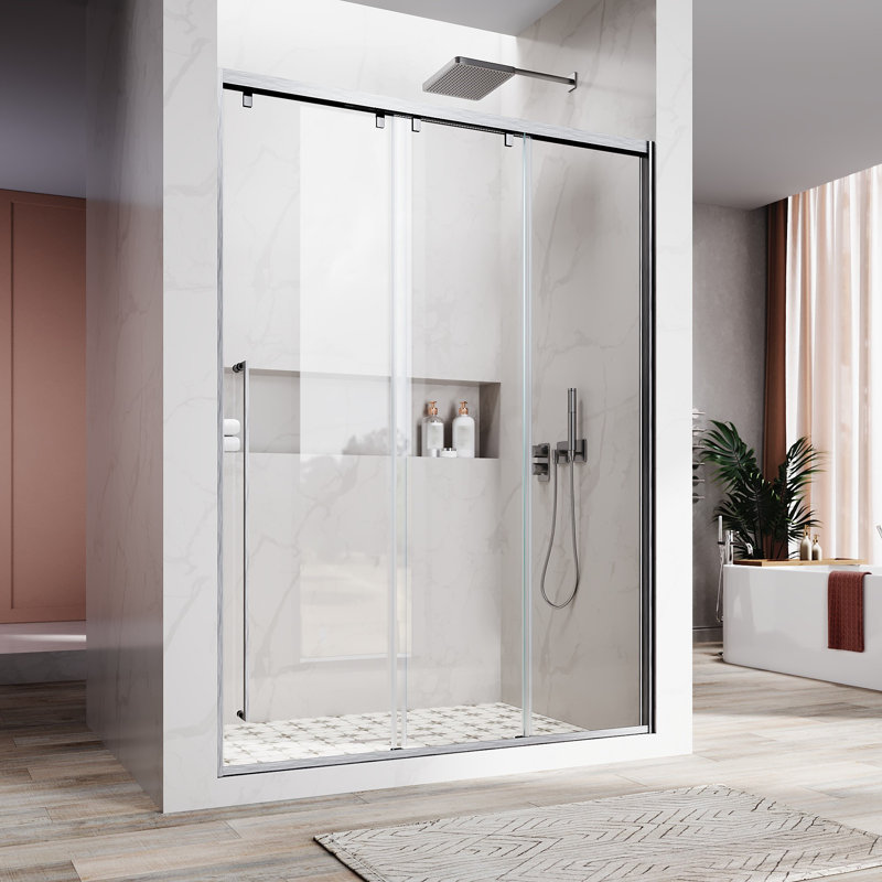 UKS13 46 in. to 49 in. W X 76 in. H Left-side Opening Semi-frameless Triple Bypass Sliding Shower Door with 5/16 in. (8mm) Clear Glass in Brushed Nickel