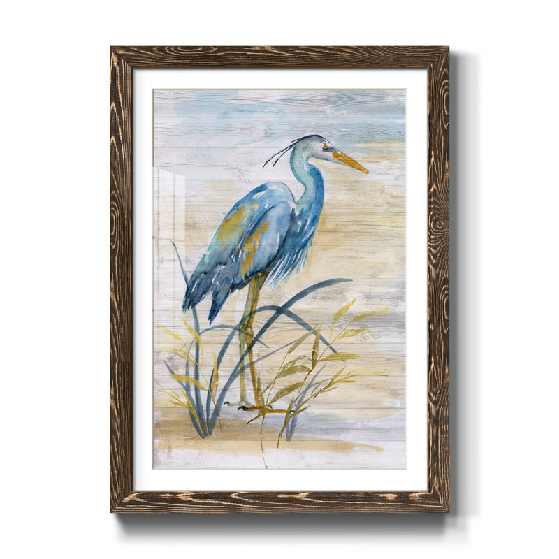 Blue Heron I - reproduction d'art, H 31,5 po x l 23,5 po x P 1,5 po, Papier, cadre noyer, Blanc