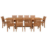11 Piece Teak Wood Outdoor Patio Dining Set Including Rectangular Double Extension Table With 10 Abaco Side Chairs