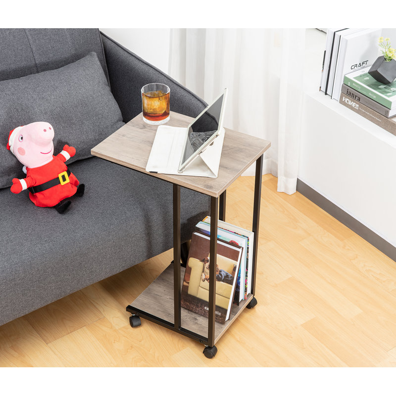 Table-plateau en forme de C Edgecliff - Bureau robuste pour ordinateur portable, nourriture et lecture, Gris / Noir