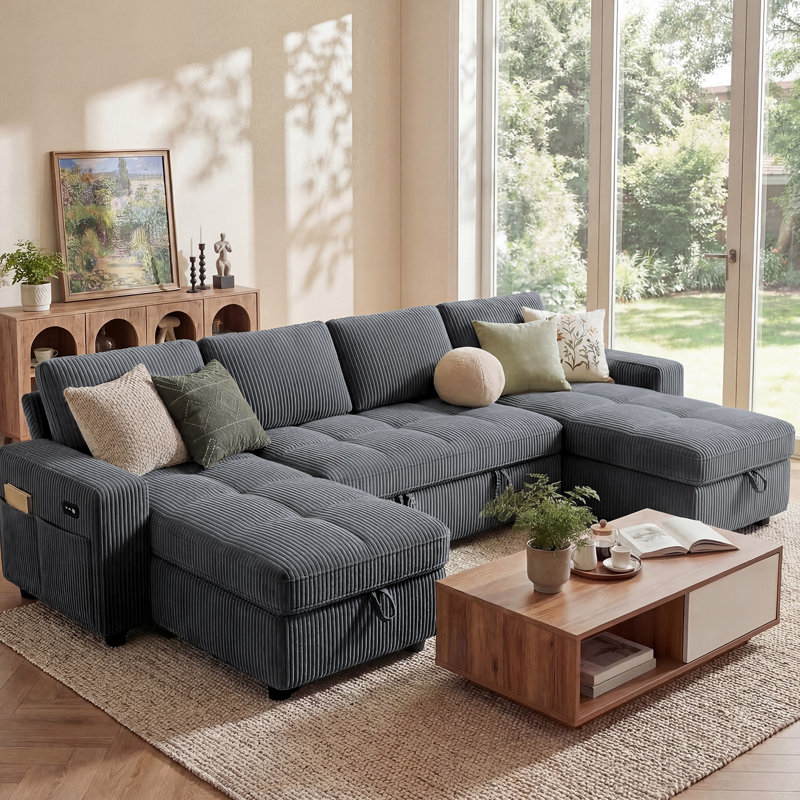 104-Inch U-Shaped Chaise Lounge Sofa, Chenille Fabric, Adjustable Backrest (90°-180°), Storage Pockets, Usb & Type-C Charging Ports, Comfortable And Versatile Sectional Sofa For Living Room