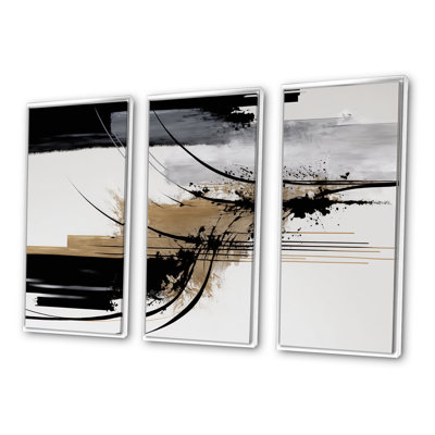 Avetik noir, blanc et or Expression II - ensemble d'art mural moderne sur toile