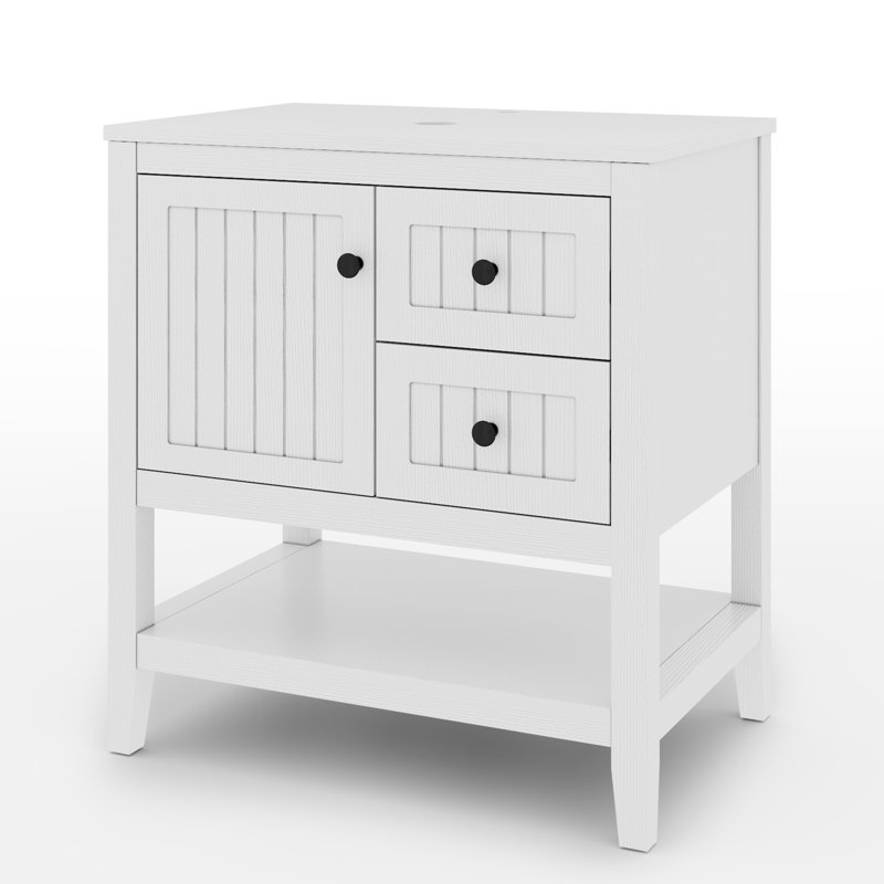 Base de meuble-lavabo simple 30 po seulement, lavabo vasque non inclus, tablette ouverte, Blanc