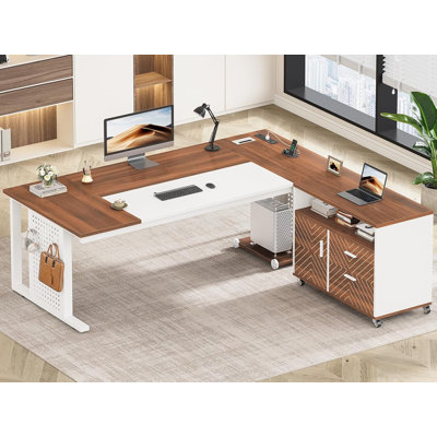 71" Computer Desk Executive Desk With Rolling File Cabinet