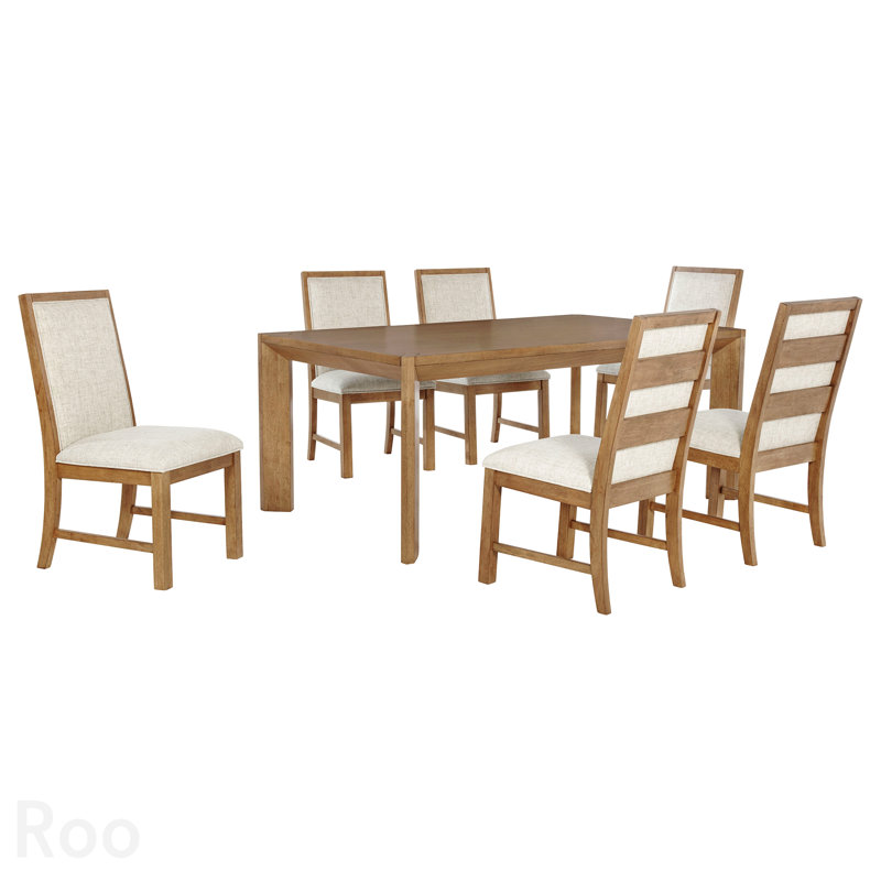 Brown 7-Piece Rectangular Dining Set, 30" H x 72.25" W x 42.25" D, Natural, Natural, Natural