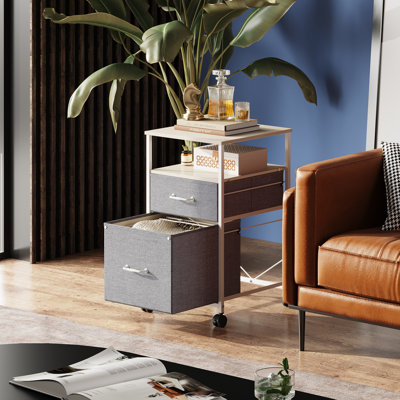 2 Drawer Mobile File Cabinet, Fabric Vertical Filing Cabinet With Open Storage Shelf,Rolling Printer Stand