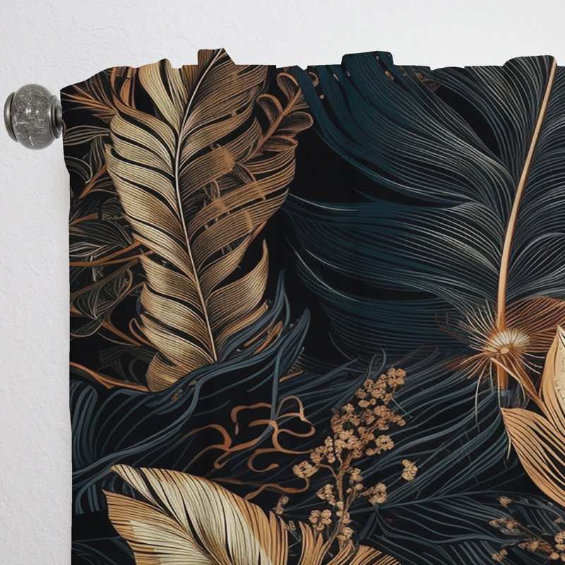 Gaetane - Gold Tropical Leaf Serenade II - Traditional Velvet Curtain - Room Darkening - 1 panel, 52" W x 120" L